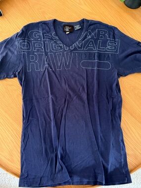 Vintage G-Star Raw Navy V-Neck Graphic Tee